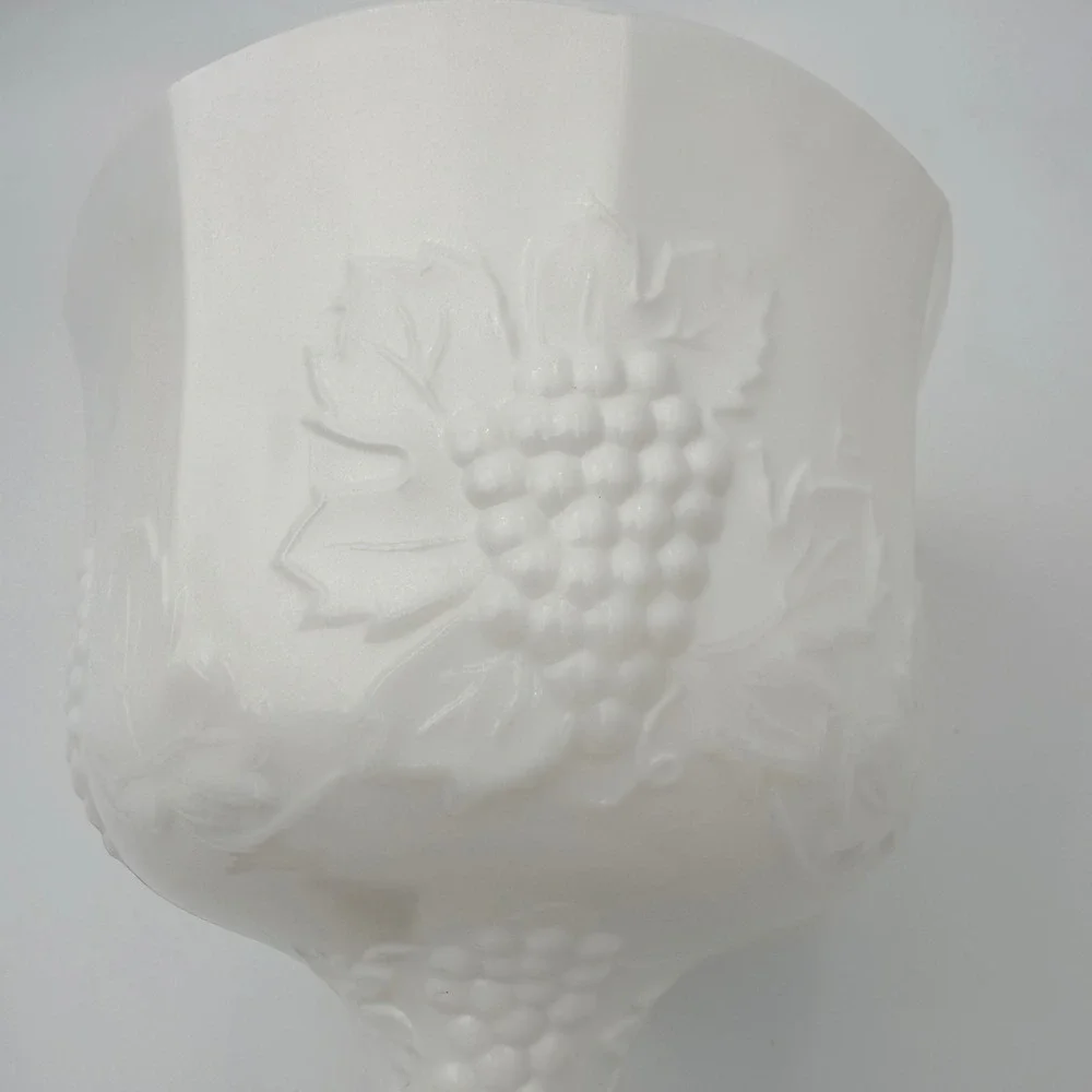 Vintage Milk Glass Grape‎ Pedestal Bowl Compote White Scalloped Dish